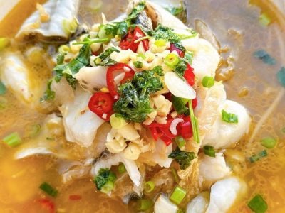 Sliced Fish Soup with Pickled Veg